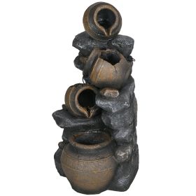 Outsunny Solar Water Fountain 28.3 4-Tier Resin Cascading Jars Stacked Stones with LED Lights Outdoor Decor