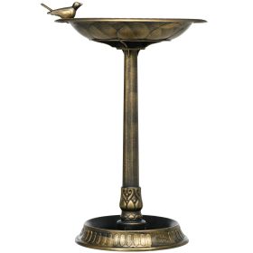 Outsunny 28" Antique Bird Bath Decorative Birdbath Bird Feeder Bowl with Planter Pedestal and Bird Statues, Bronze