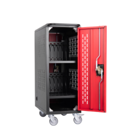 16 Bay Mobile School Charging Cart Station For Chromebook, Tablet And Laptop Computer With Power Strip Included, Assembly Required BLACK (Color: Black)