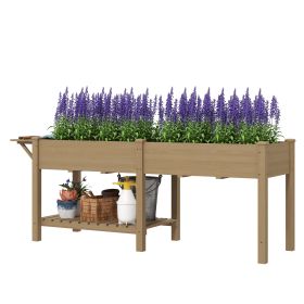 Wood Raised Garden Box, Elevated Garden Bed With Side Table, Bottom Shelf, Bed Liners And Drainage Holes, Carbonized (Option: Carbonized)