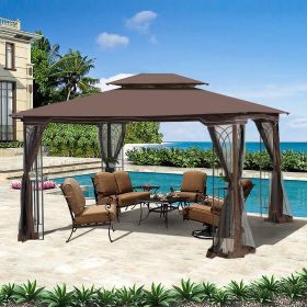 13x10 Outdoor Patio Gazebo Canopy Tent With Ventilated Double Roof And Mosquito net(Detachable Mesh Screen On All Sides); Suitable for Lawn;  Gar (Color: Brown)