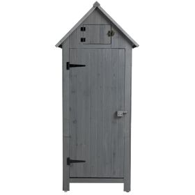 Outdoor Storage Cabinet Tool Shed Wooden Garden Shed 70.5H - Gray (Color: Grey)